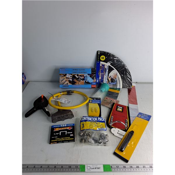 Compressed Air Valve Holder, Electric Cord, Nitrile Gloves- As Is