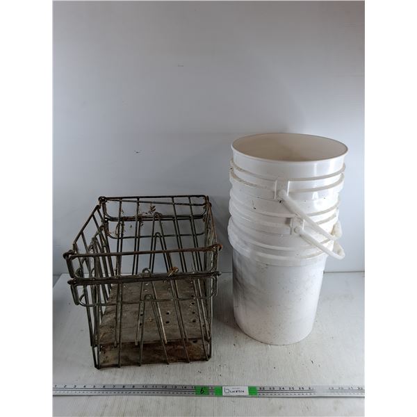 *(3) Plastic Buckets 15" x 12", (2) Metal Milk Crates 12" x 14" x 14", Cannot Ship