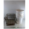 Image 1 : *(3) Plastic Buckets 15" x 12", (2) Metal Milk Crates 12" x 14" x 14", Cannot Ship