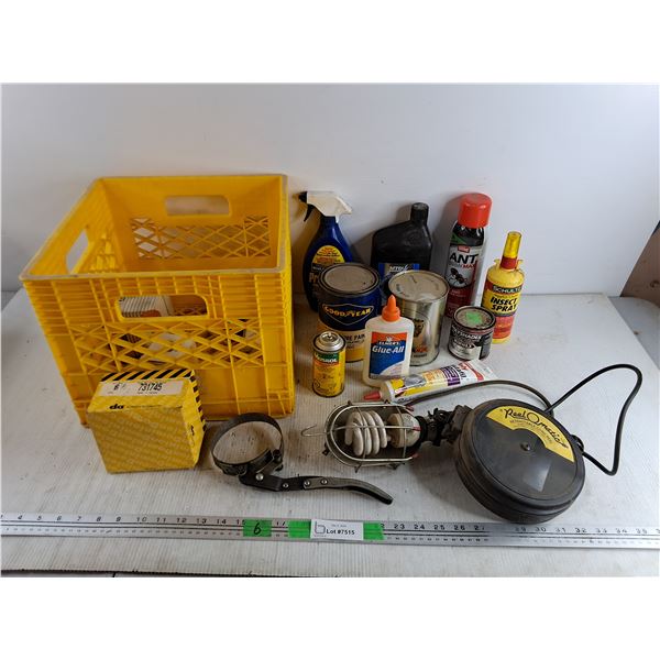 Troublelight - Powers On, As Is, Strap Wrench, Black Tire Paint, Ant Killer Foam, Milk Crate, Misc