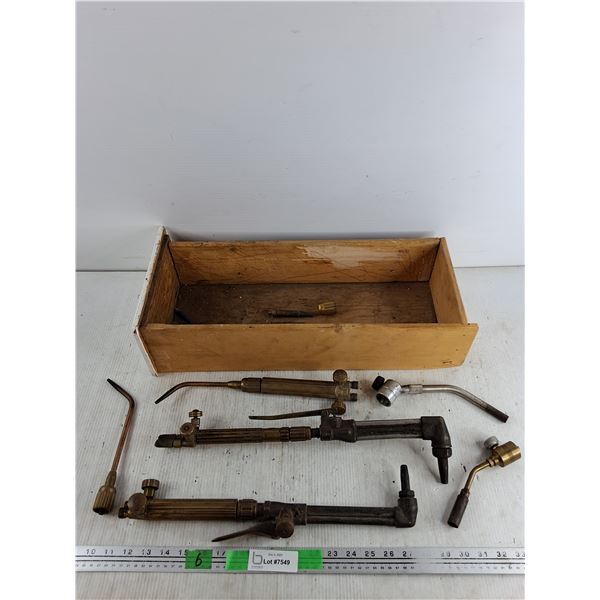 Various Utility Torches, Wooden Crate 21" x 5" x 8"