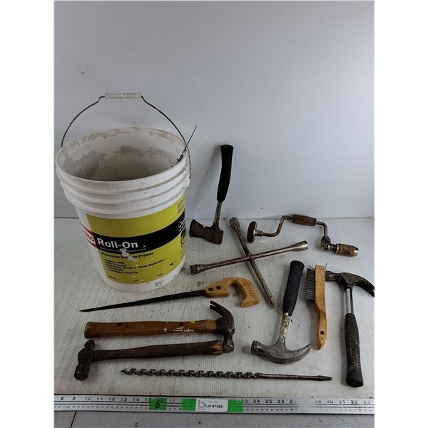 Hole Saws, Hand Drill, Hammers, Lug Wrench, Wire Brushes, 18.9L Plastic Bucket, Misc, Cannot Ship