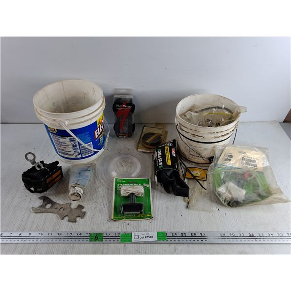 Starter Handle, Bicycle Pedals, Bar Tape, Bicycle Tube, Zip Ties, Wrench, Misc