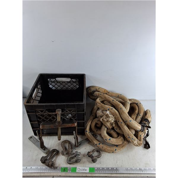 28' Thick Braided Rope, Milk Crate, Anchor Shackles, Misc