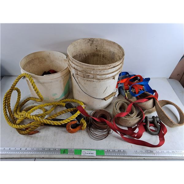 Twisted Tow Rope, Ratchet Straps, Shackles, Wire, Chain, Plastic Buckets, - Cannot Ship