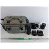 Image 1 : Blacks Camera Bag, Vintage Canon T50 Film Camera, Tamron Lenses, Canon 244T Flash - As Is