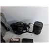 Image 3 : Blacks Camera Bag, Vintage Canon T50 Film Camera, Tamron Lenses, Canon 244T Flash - As Is