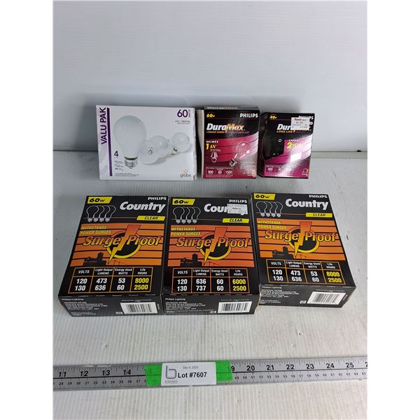 Assorted lightbulbs- Globe, Philips Surge Proof, Duramax