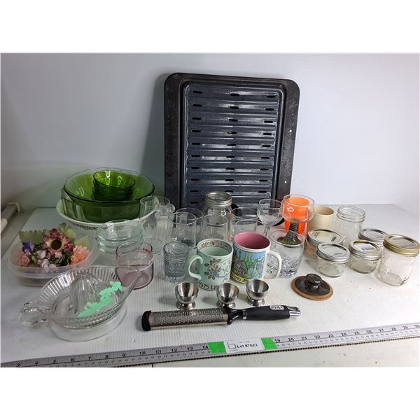 Assorted Dishes/kitchen Supplies- Replacment Pan/Grate for BBQ Oven H 17" W 15", Glasses, Bowls