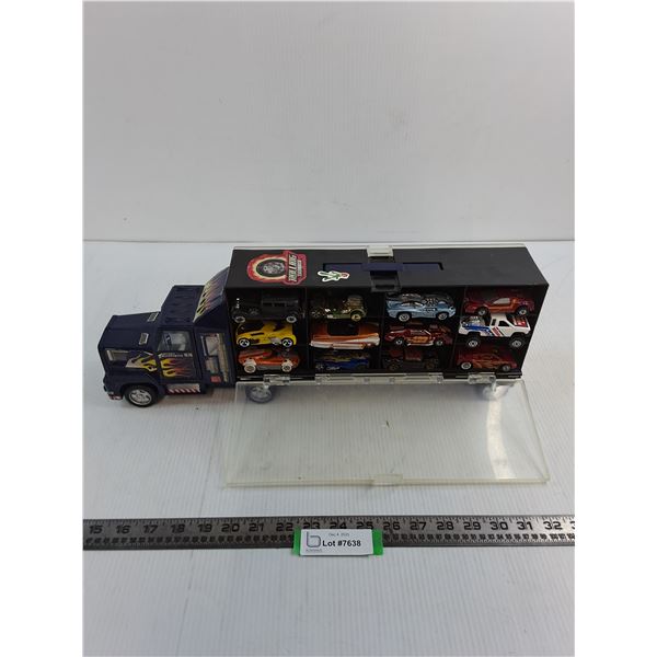 Rolling Thunder Semi-Truck Carry Case for Toy Vehicles - 19" Length, 24 Hot Wheels Toy Vehicles