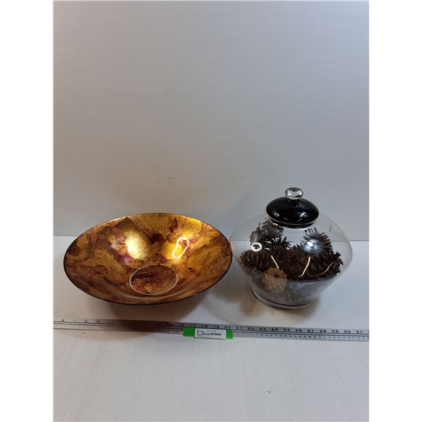 Pine Cones in Glass Centerpiece Jar & Glass Decor Bowl - 12" Diameter