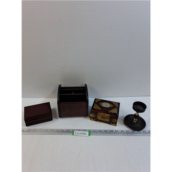 Desk Organizer, (2) Small Jewelry Boxes, Candle Holder