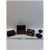 Image 1 : Desk Organizer, (2) Small Jewelry Boxes, Candle Holder