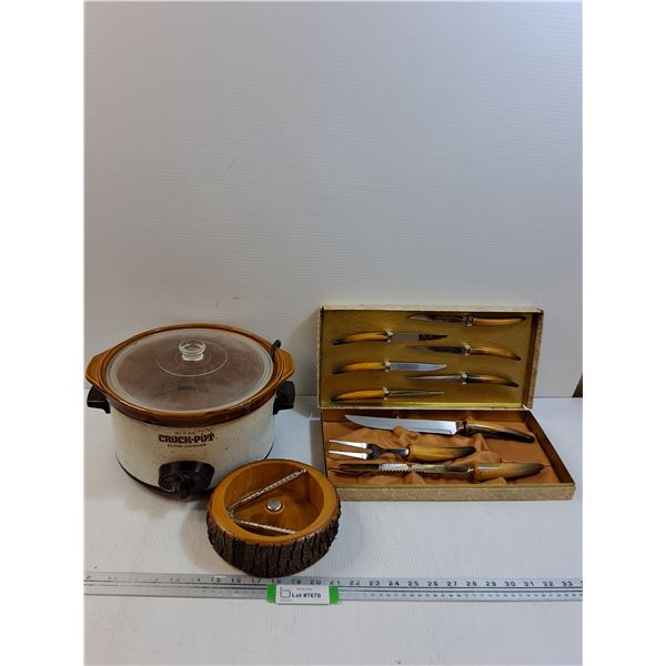 Knife Set, Crock Pot (As Is) & Nutcracker Set