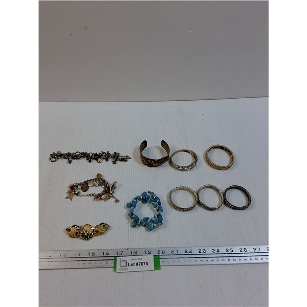 (10) Bracelets: Charm, Beaded, Jeweled Styles