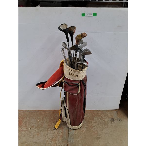 *Vintage Golf Club Bag 34" x 8", (13) Vintage Golf Clubs, Cannot Ship
