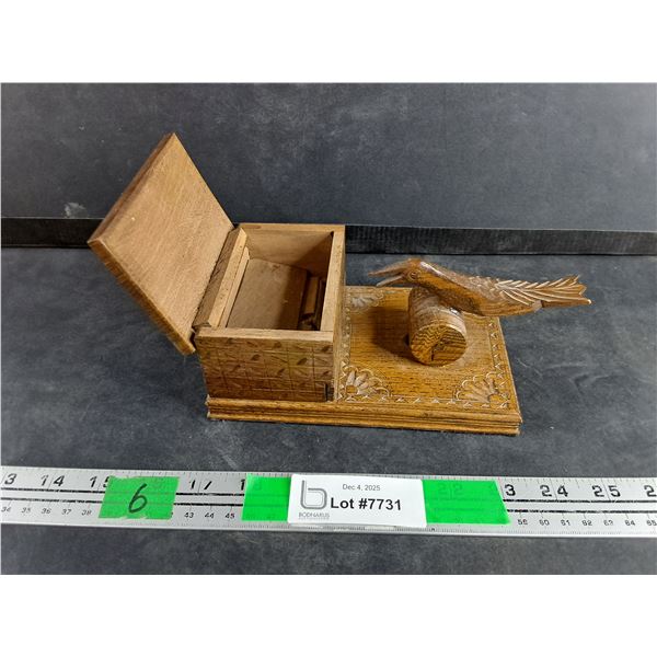 Vintage Carved Wooden Cigarette Dispenser