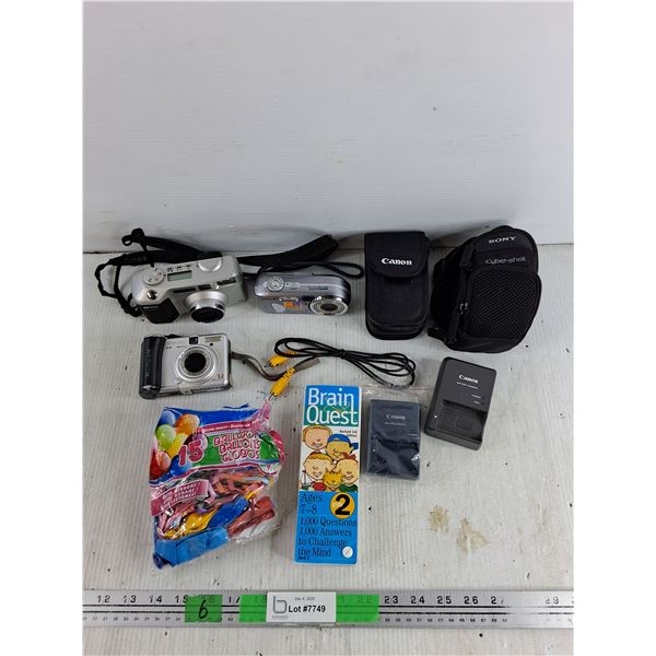 Digital Cameras - Canon, Sony & Hewlett Packard, Battery Chargers, Camera Bags, Brain Quest Book