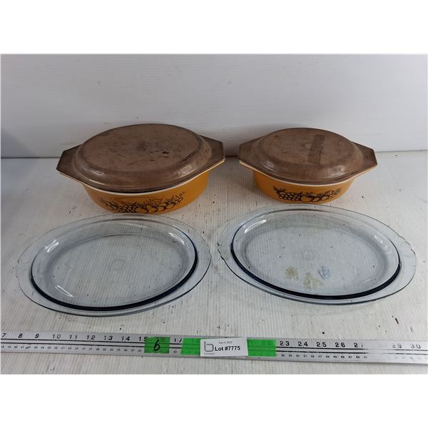 Pyrex Casserole Dishes with Lids, (2) Glass Serving Platters 13"