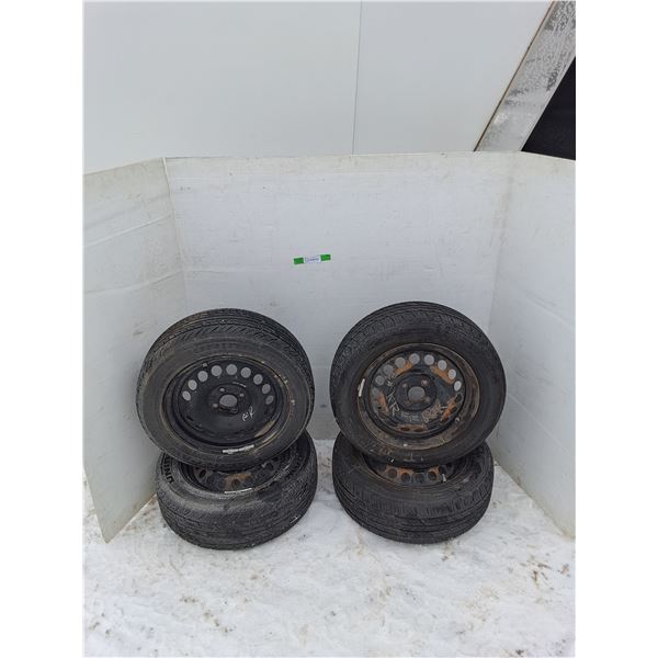 **Set of 4 Tires w/ Steel 4 Bolt  15" Rims, Cannot Ship