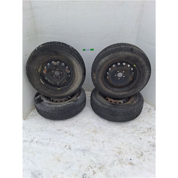 **Set Of 5 Bolt 14" Steel Rims w/ Tires, Cannot Ship