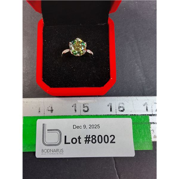 ^ 3 Ct GRA Certified Moissanite Stone Blueish Green w/12 Round Cubic Zirconia in Sterling Silver