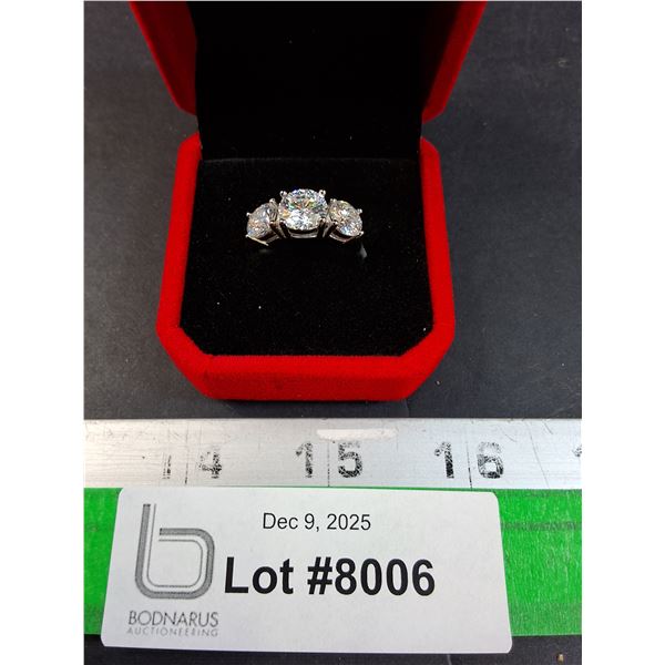 ^ 4 Ct GRA Certified Moissanite Stone w/2 Moissanite Set in Sterling Silver - Size 6