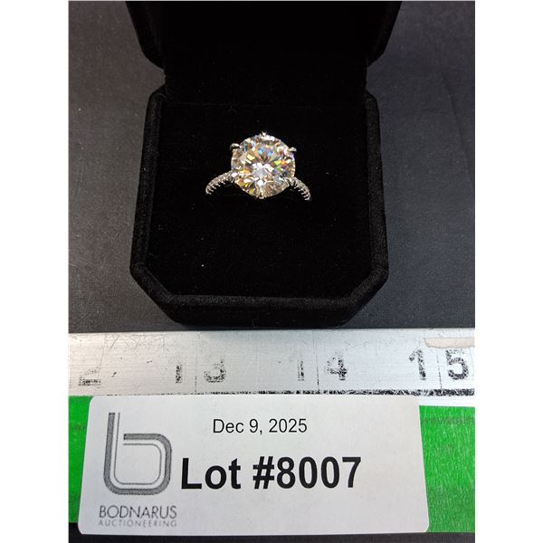 ^ 5 Ct GRA Certified Moissanite Stone w/14 Cubic Zirconia Set in Sterling Silver - Size 7