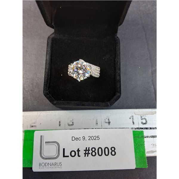 ^ 5 Ct GRA Certified Moissanite Stone w/130 Cubic Zirconia Set in Sterling Silver Band - Size 7
