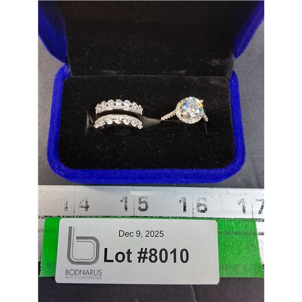 ^ 2 Ct GRA Moissanite Stone w/34 Cubic Zirconia & Sterling Silver Ring Jacket w/52 Cubic Zirconia- S