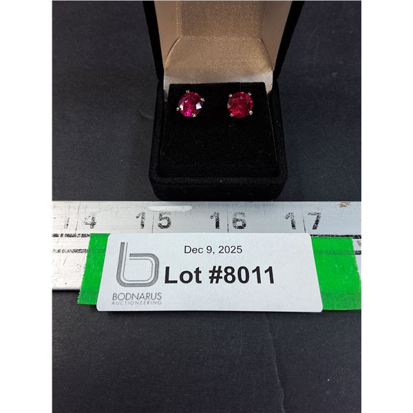^ 4 Ct Synthetic Round Rubies Set in Sterling Silver Stud Earrings Set