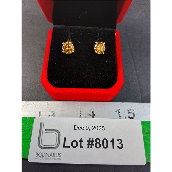 ^ 2 Ct GRA Certified Moissanite Fancy Champagne Stones Set in Sterling Silver Stud Earrings