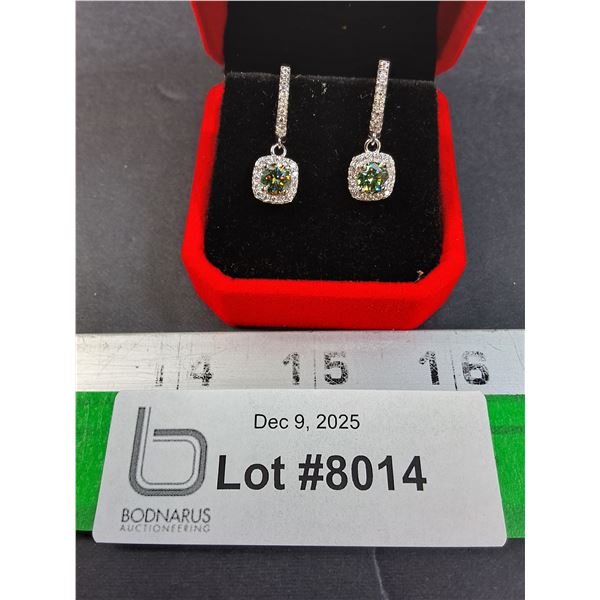 ^ 1 Ct GRA Certified Moissanite Stones Bluish Green Color w/50 Cubic Zirconia Set in Sterling Silver