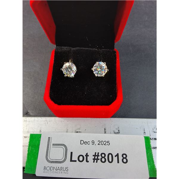 ^ 4 Ct GRA Certified Moissanite Stones Set in Six Claw Sterling Silver Screw Back Earrings