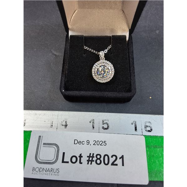 ^ 1 Ct GRA Certified Moissanite Stone w/50 Cubic Zirconia Set in Dual Round Halos in Sterling Silver