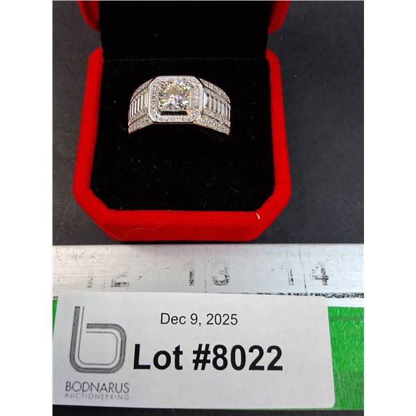 ^ 1 Ct. GRA Certified Moissanite Stone w/84 Cubic Zirconia Set in Sterling Silver Mens Ring-Size 12