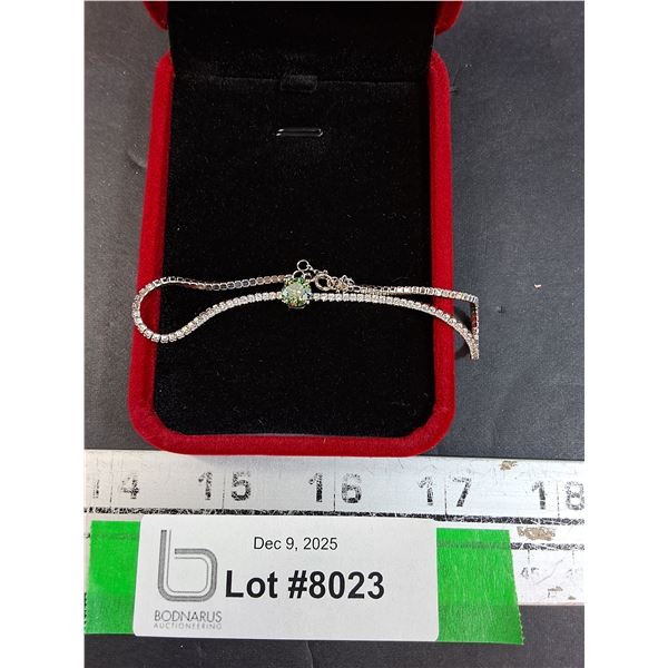 ^ 1 Ct GRA Certified Moissanite Greenish Blue w/ 90 Cubic Zirconia Sterling Silver Bracelet