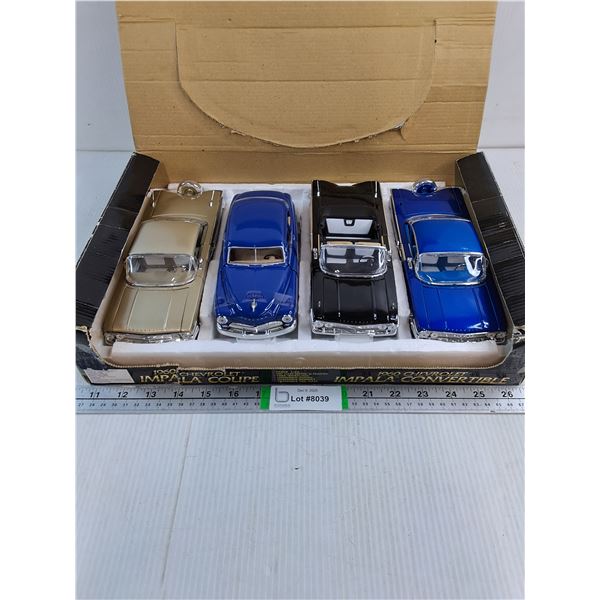 (4) Maisto Die Cast Cars-(3) 1960 Chev Impala and (1) 1949 Mercury