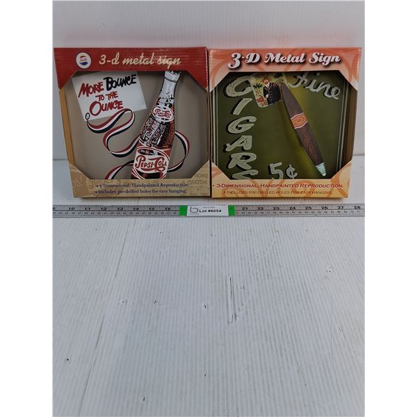 (2) 3-D Metal Signs-Pepsi and Cigars 5 Cents