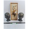 Image 1 : (2) Porcelain Busts of Children, Pinecone Wall Decor - Pick Up Preferred