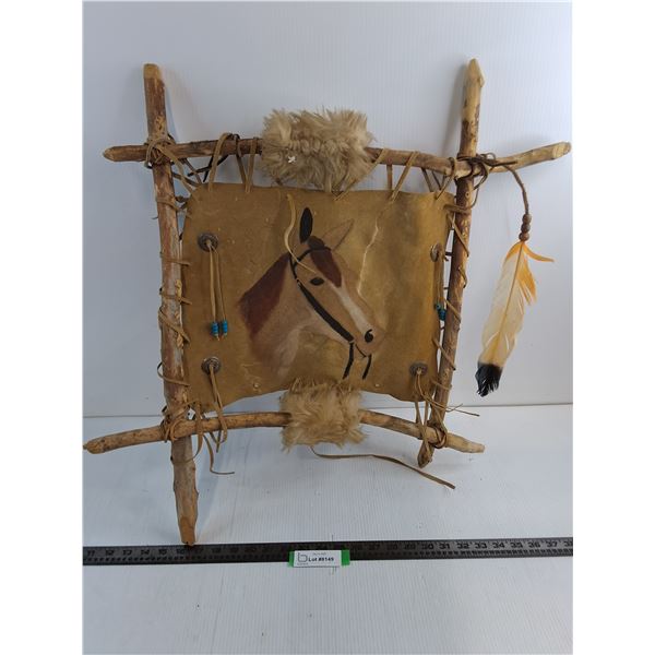 Indigenous Wood/Leather/Feather "Horse Head" Wall Art - 24" x 26" - PICK UP