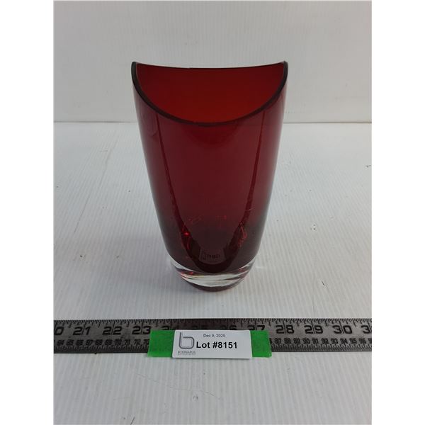 Modern Red Glass Vase - 8" High