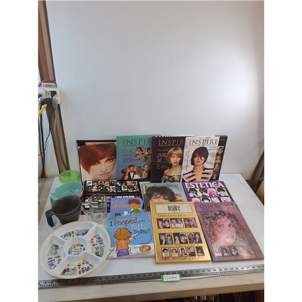 (11) Books (9-Hair Style, 2-Potty), Segmented Platter, Misc.