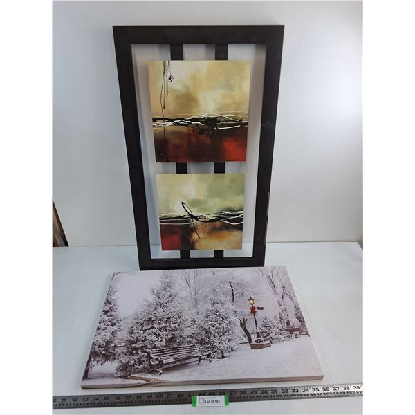 (2) Wall Art Decor (17" x 30" Abstract, 16" x 24" White Christmas) - PICK UP