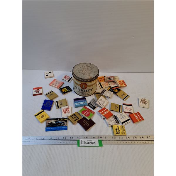 Turret Tobacco Tin w/Collector Matches Lot