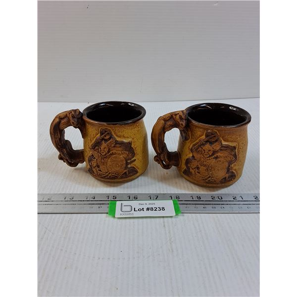 (2) Handmade Ceramic Mythical Dragon & Warrior Style Mugs