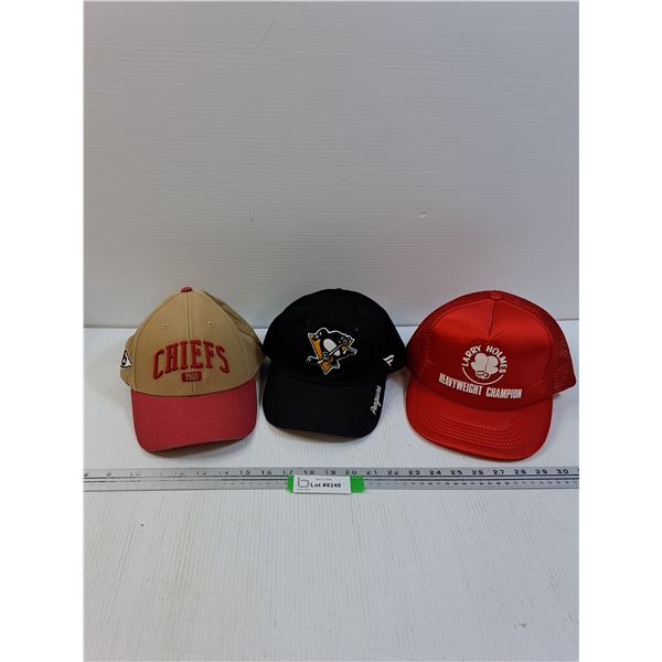 (3) Baseball Hats: Chiefs, Penguins, Heavyweight Champion