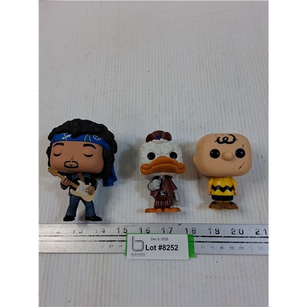 (3) Funko POP Figurines: Jimi Hendrix, Charlie Brown, Howard Duck