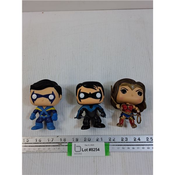 (3) Funko POP Figurines: DC Nightwing, Wonder Woman
