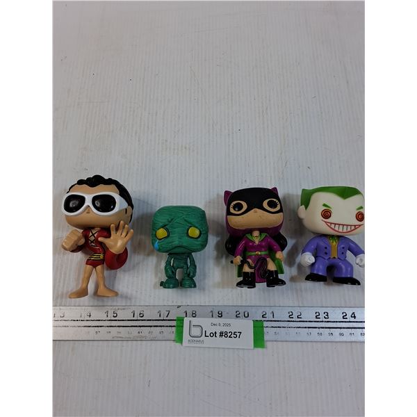 (4) Funko POP Figurines: Plastic Man, Joker, Catwoman, Amumu